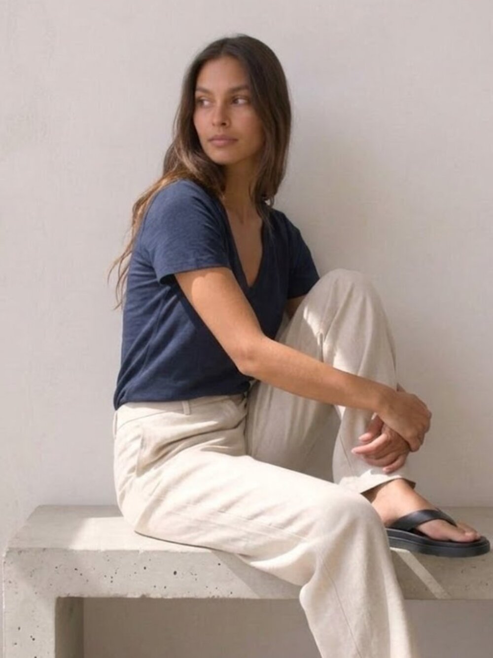 Everlane The Supima Cotton Slim V-Neck Tee Navy Blue Size Small NWOT